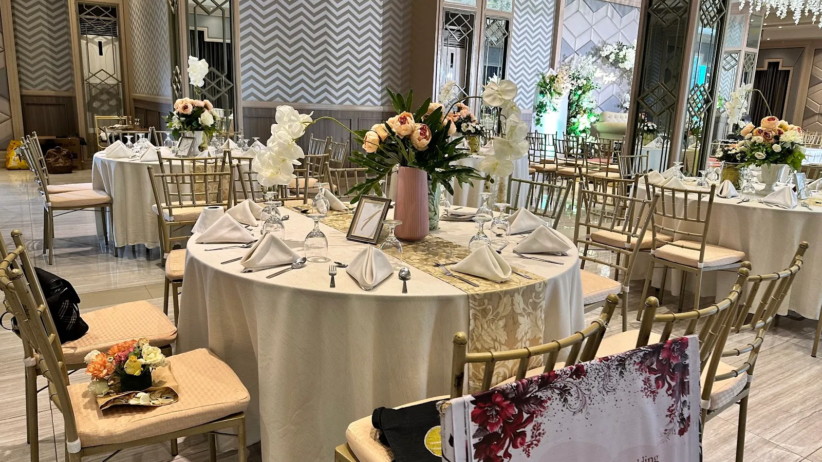 Banquet table set with flowers