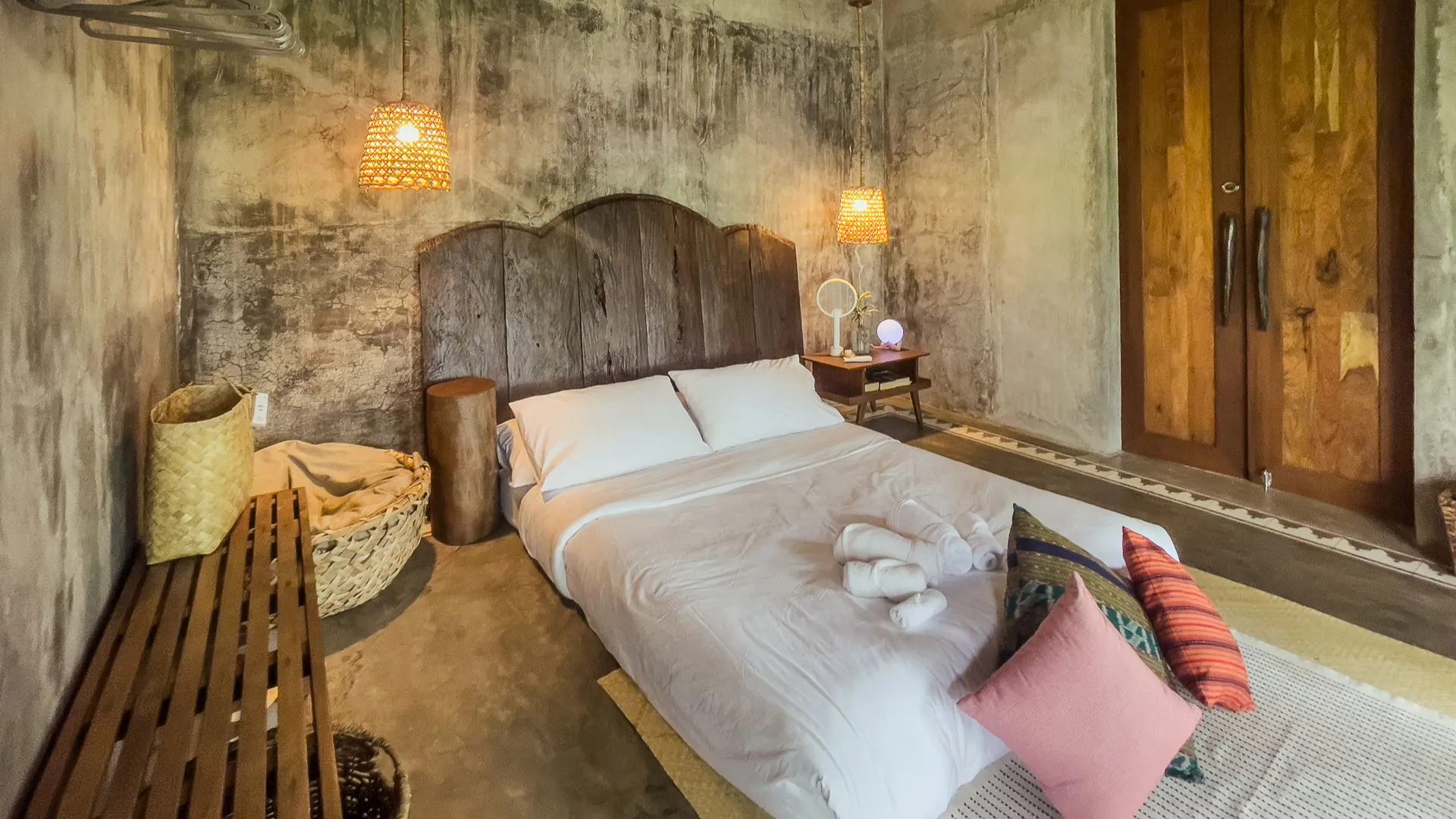 Bedroom with driftwood headboard