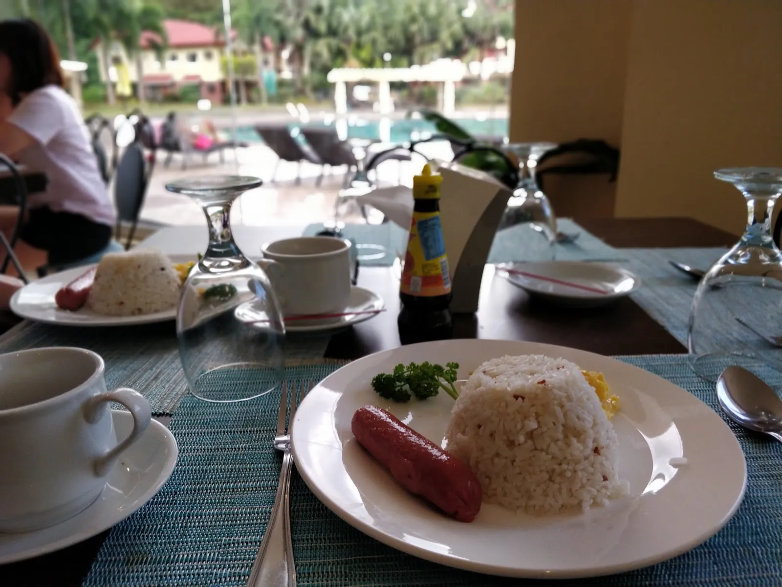 Breakfast table by the pool