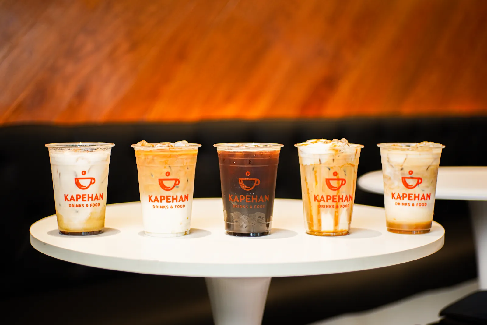 Iced drinks lined up on the table