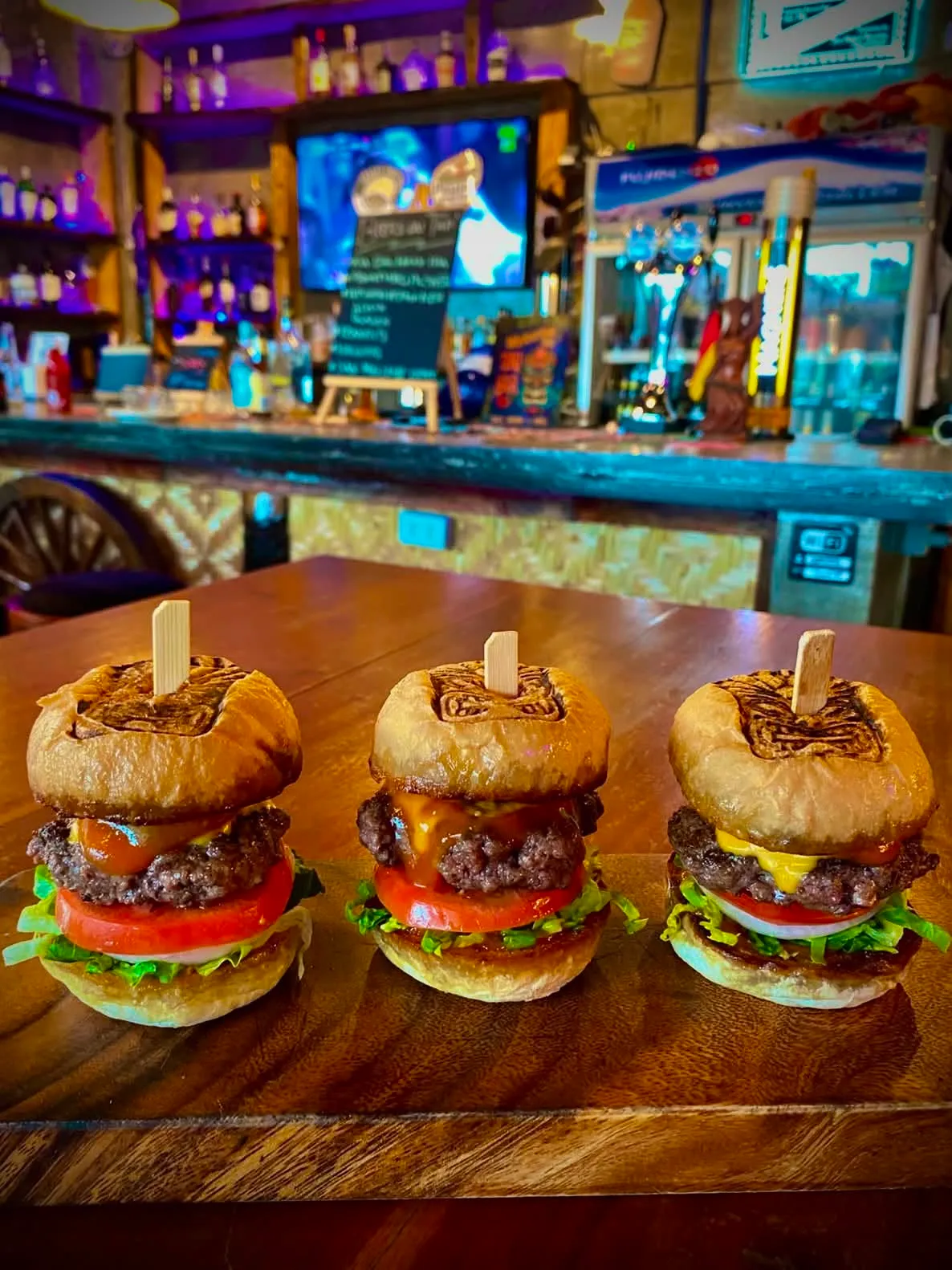 Kon-Tiki's slider burgers served inside the sports bar.