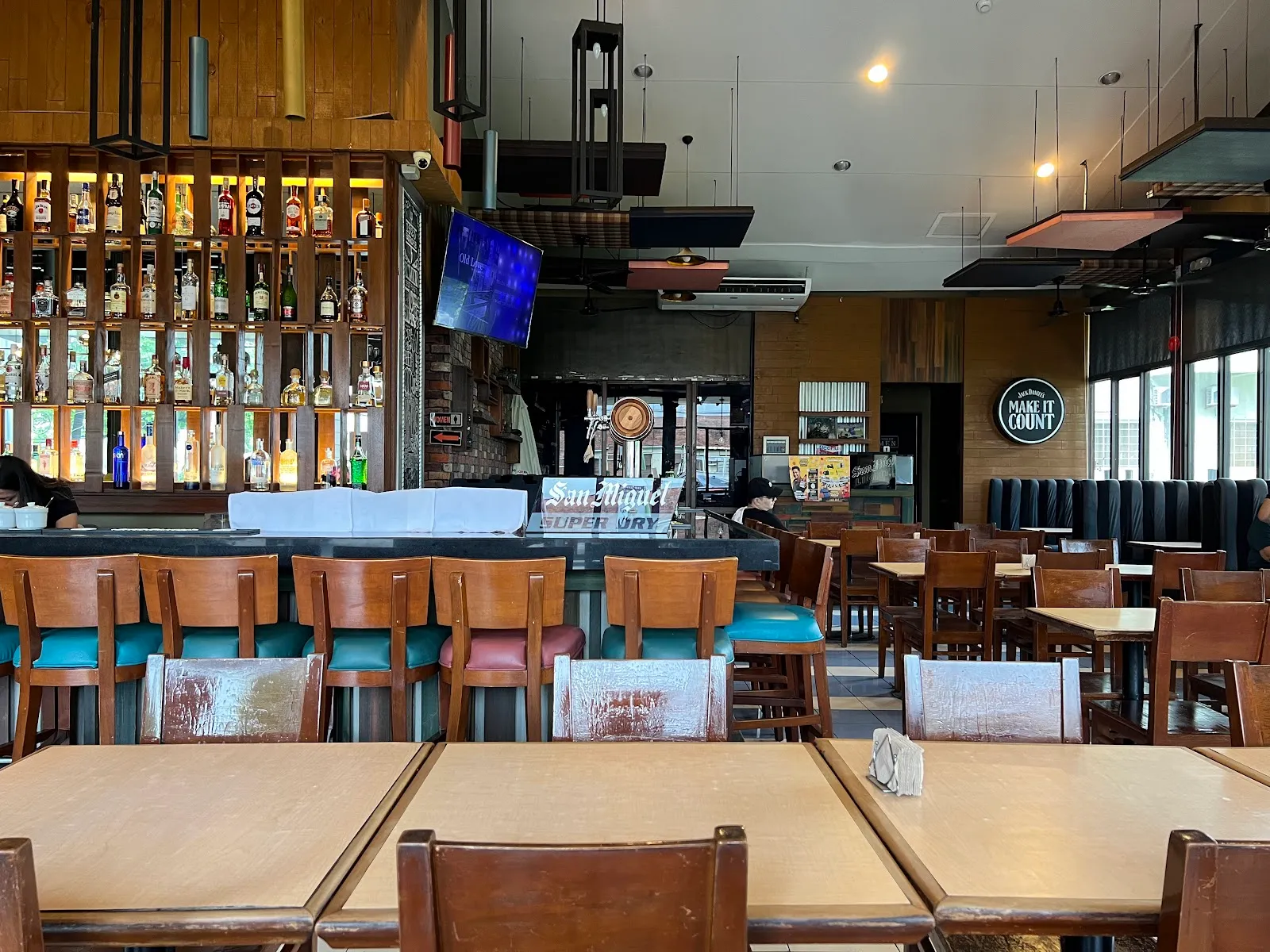 Dining area with the bar in view