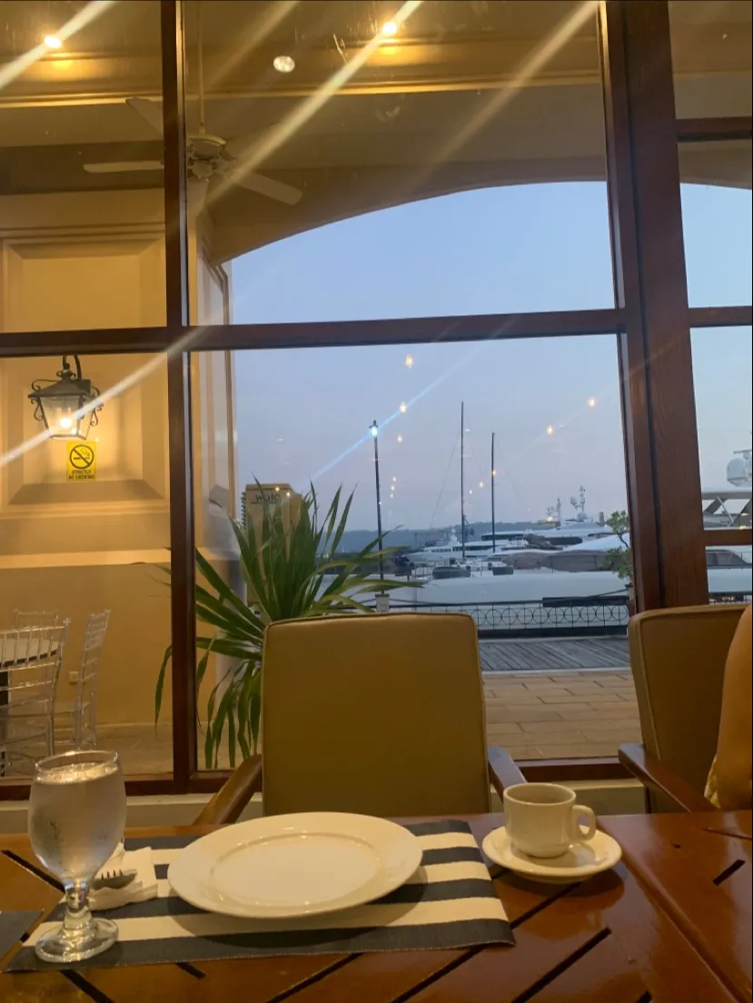 Window table overlooking the marina