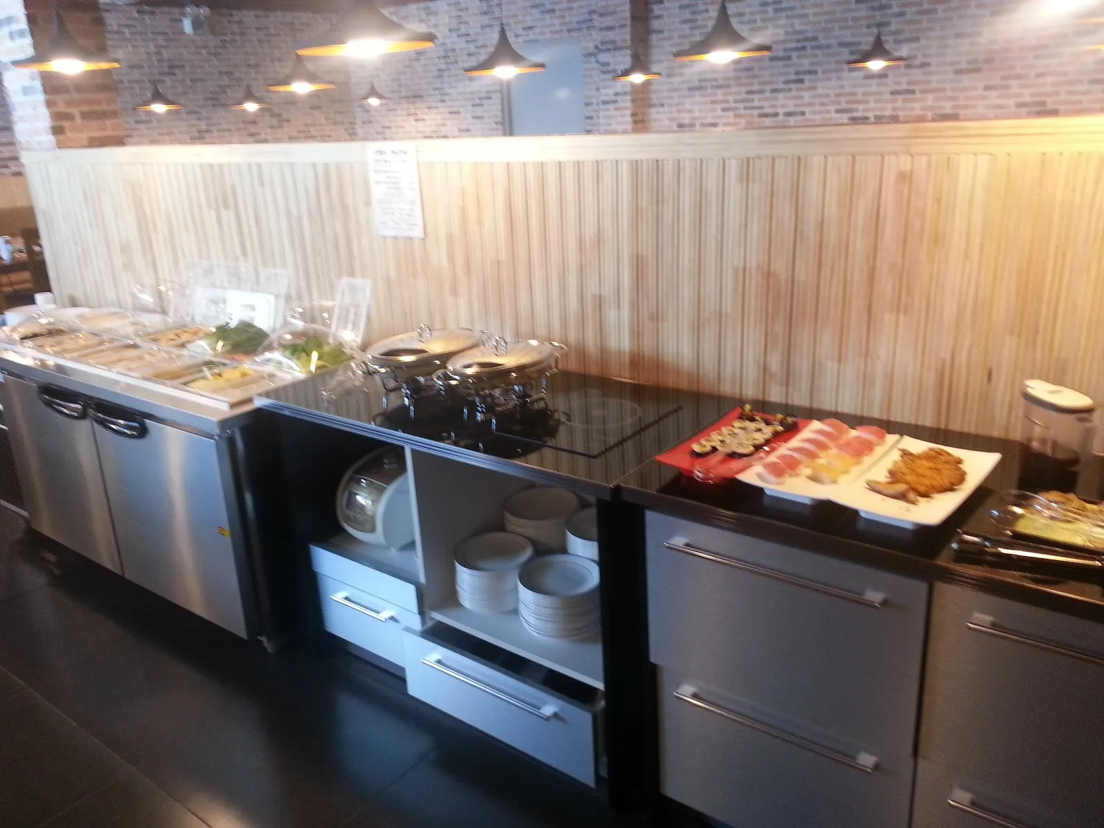 Service counter with prepared dishes