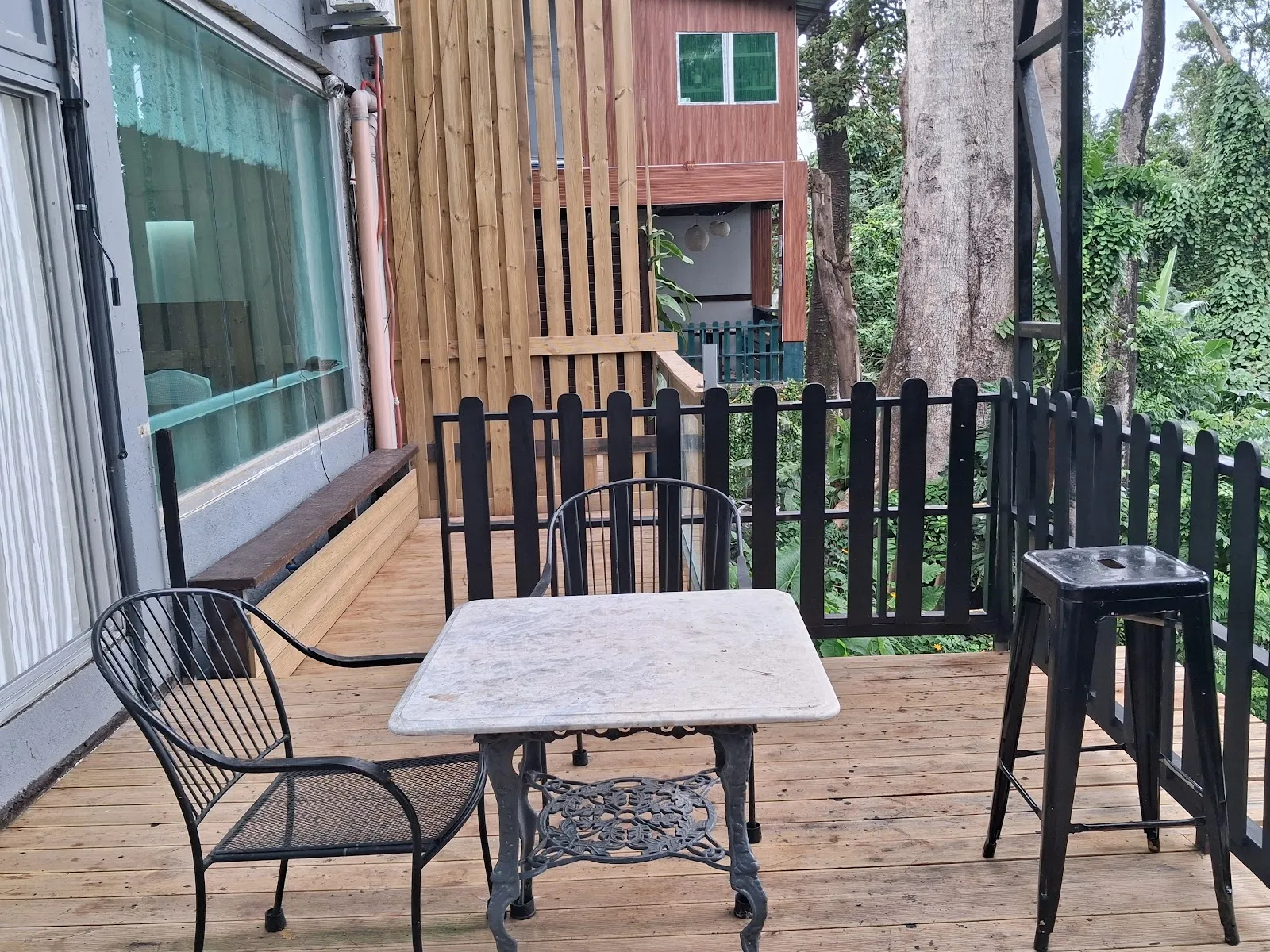 Patio tables on the deck