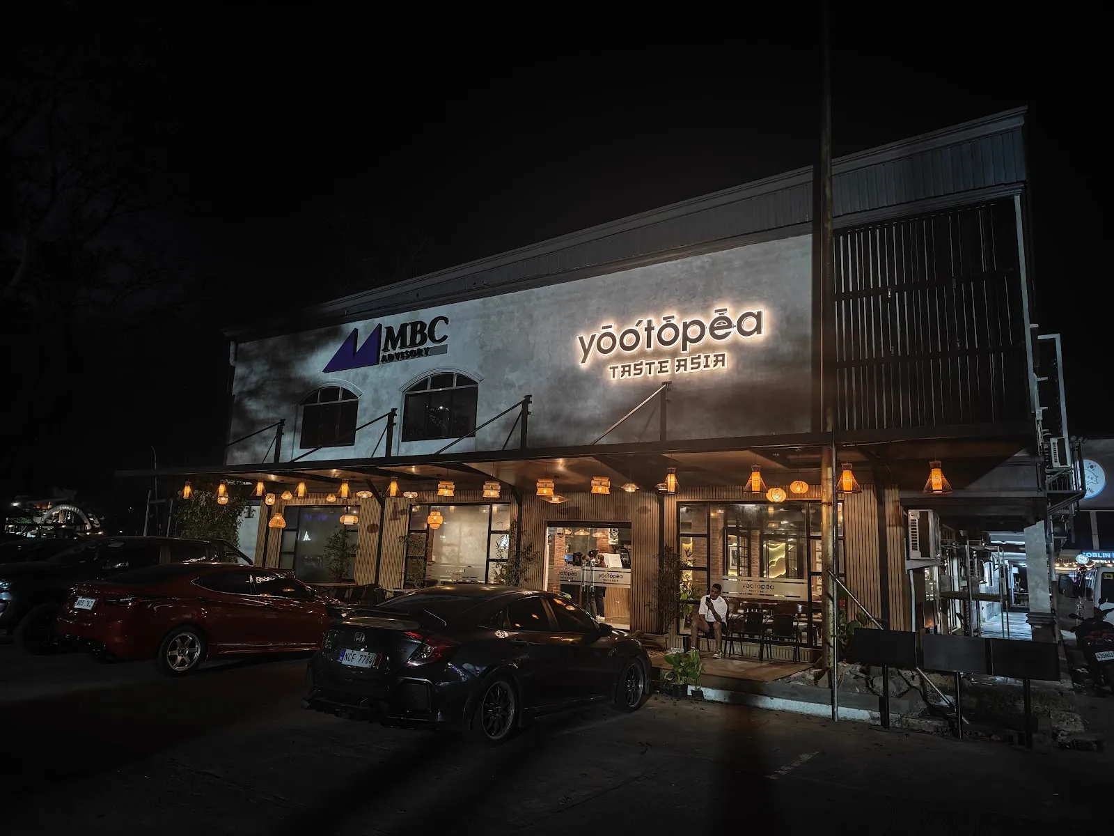Exterior signage at night