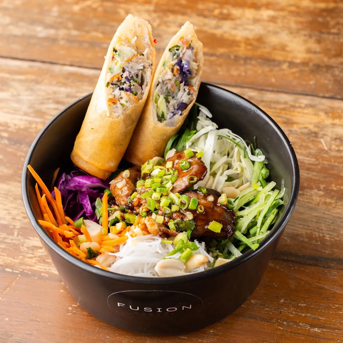 Spring rolls and noodle bowl