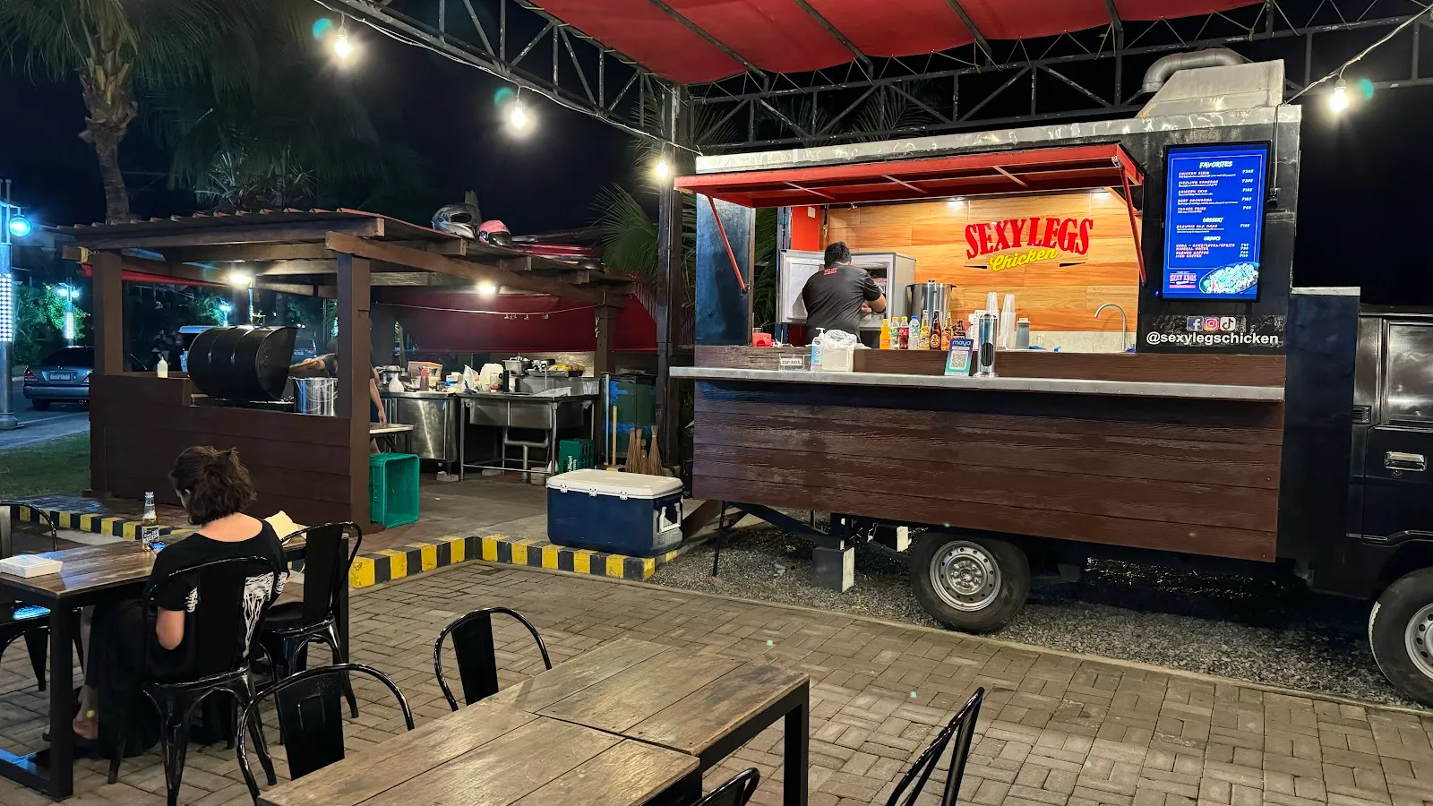 The stall at the food park at night