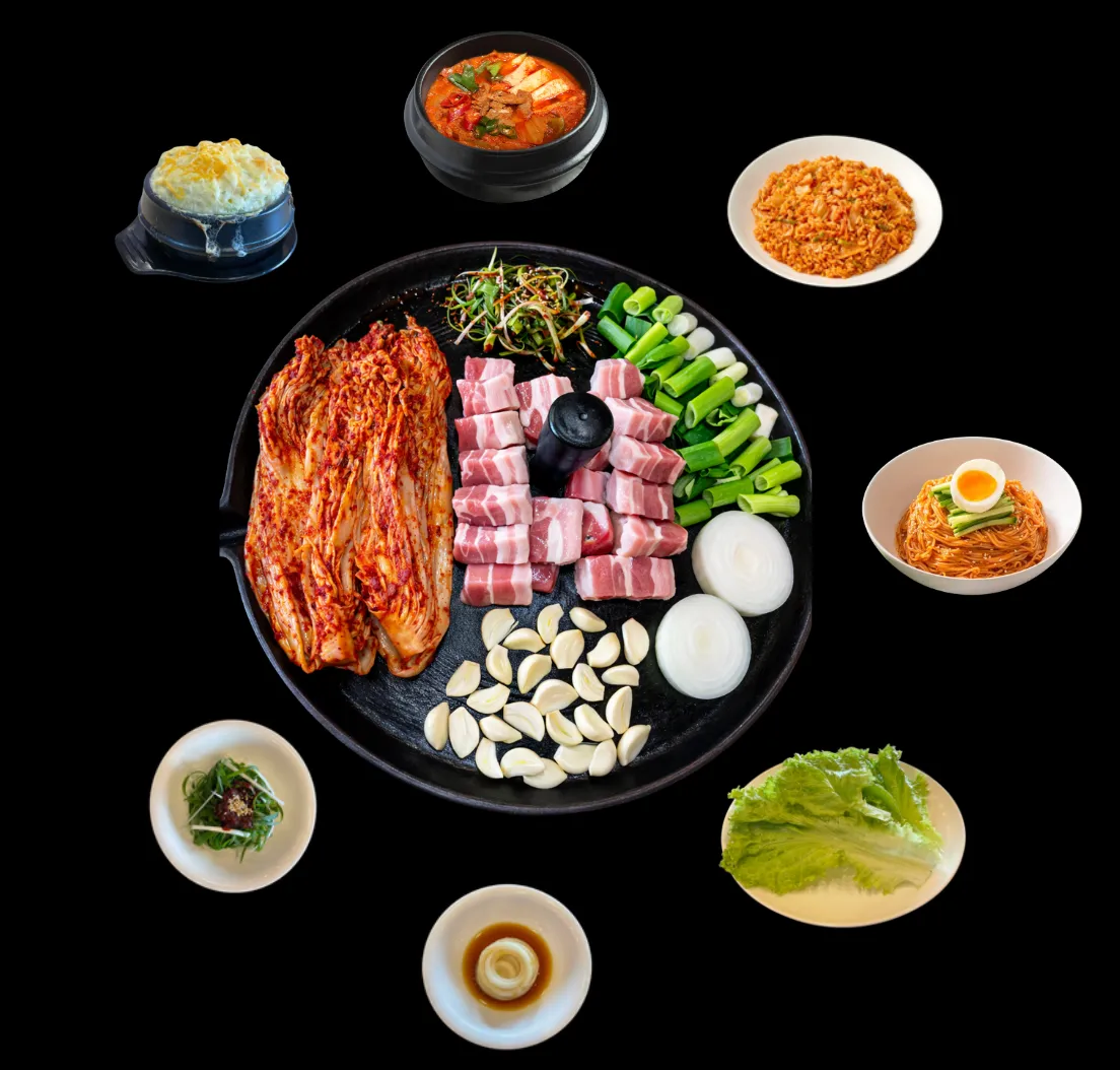 Grilled samgyeopsal set with banchan