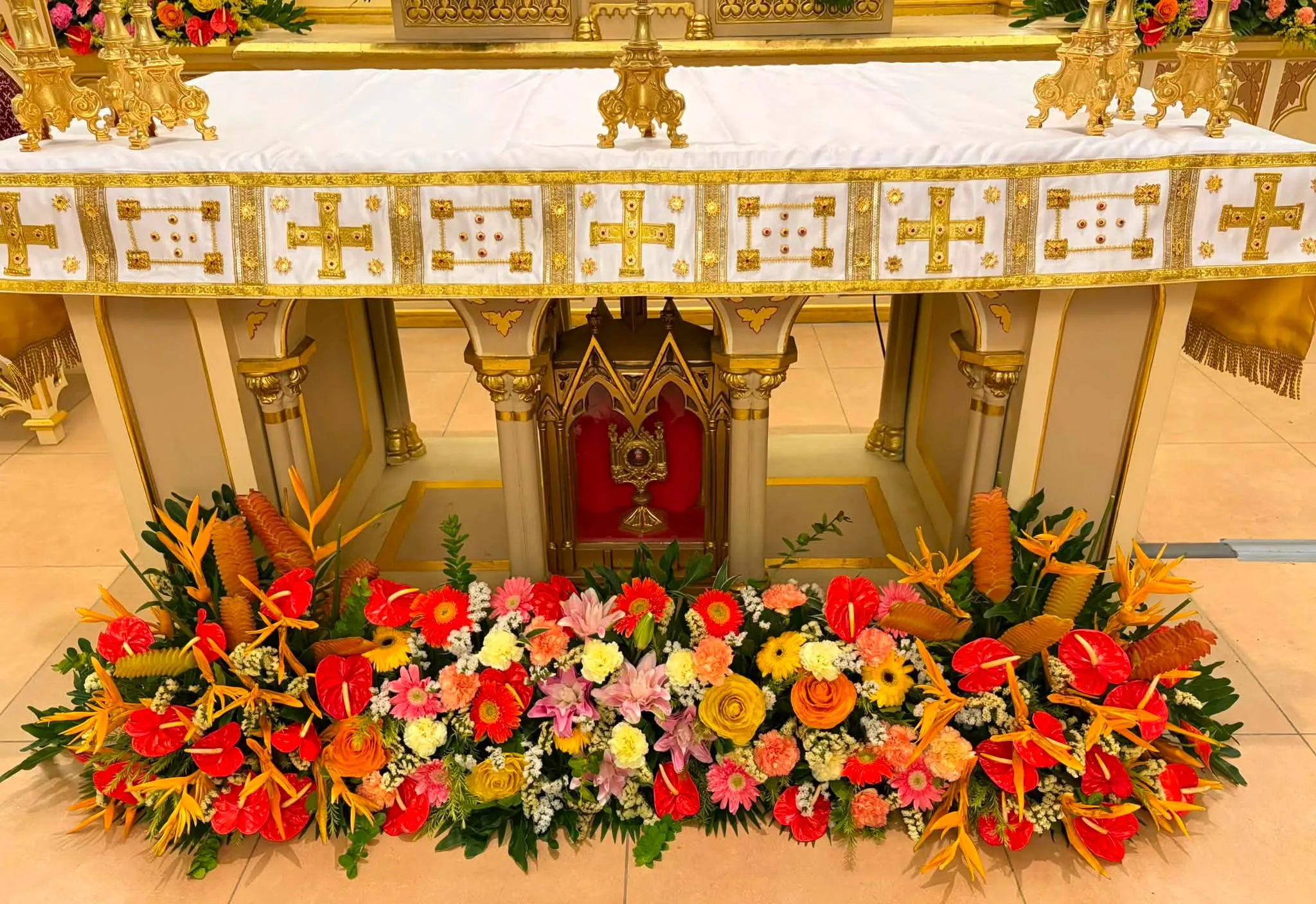 Flowers along the altar