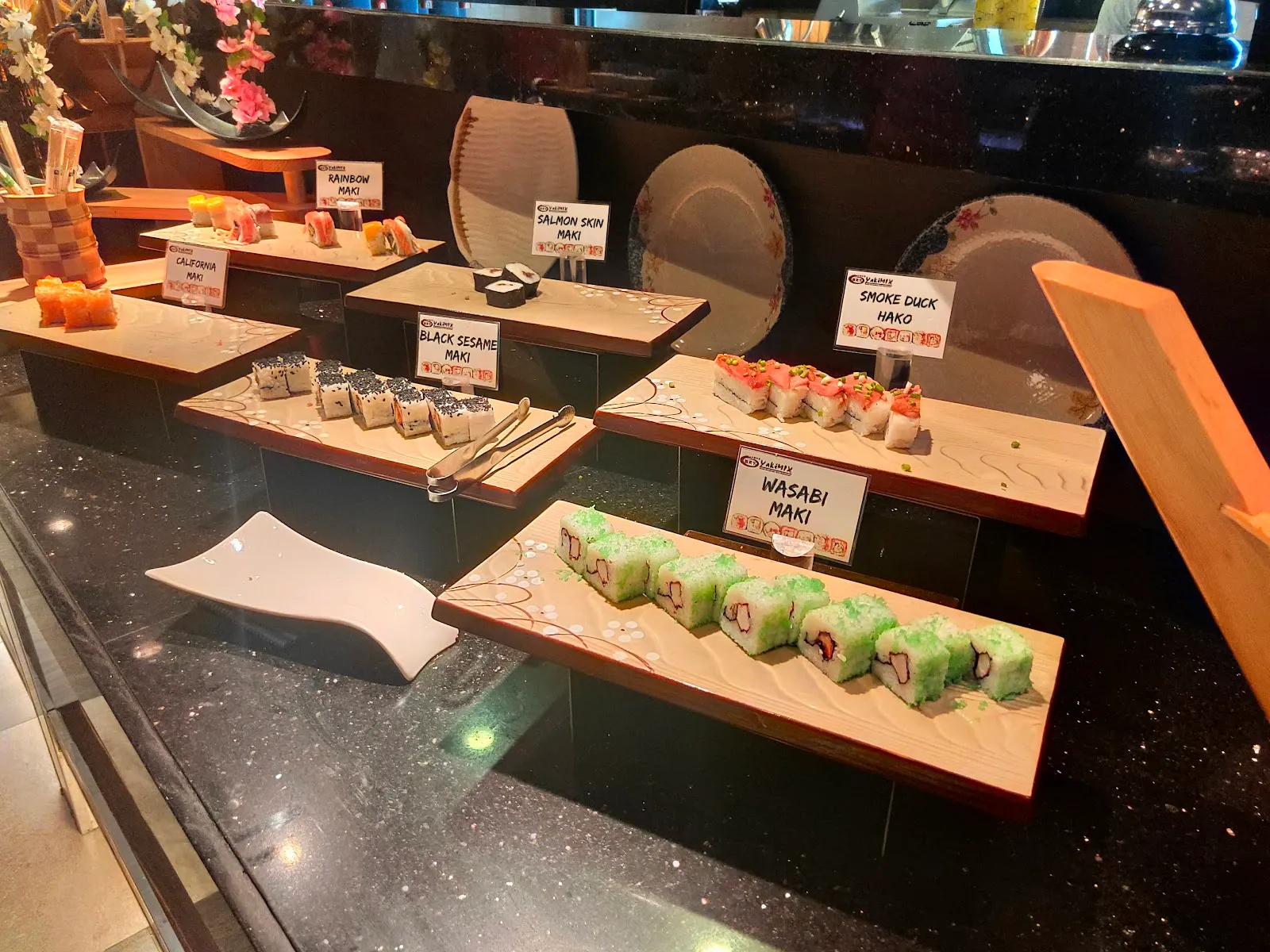 Sushi and maki on the buffet counter