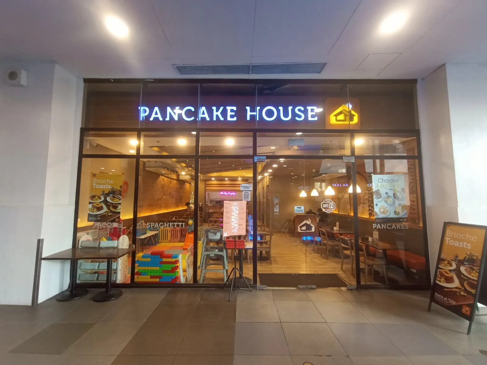 Storefront entrance at night
