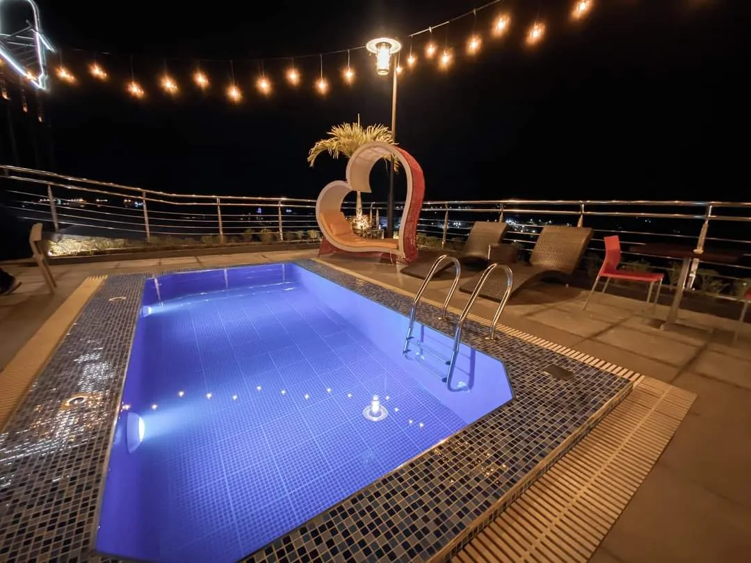 Rooftop pool at night