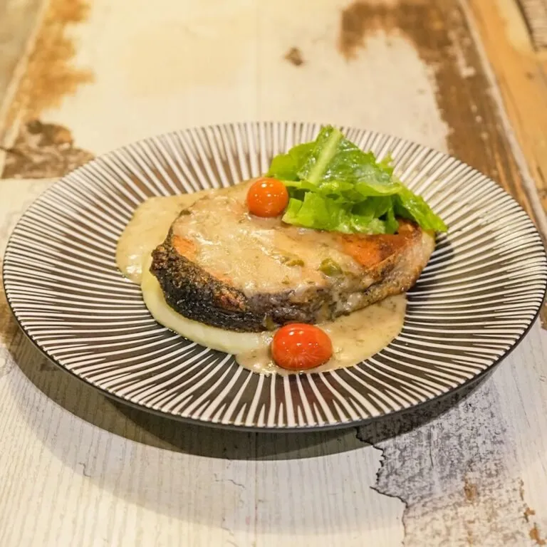 Pan-seared salmon steak