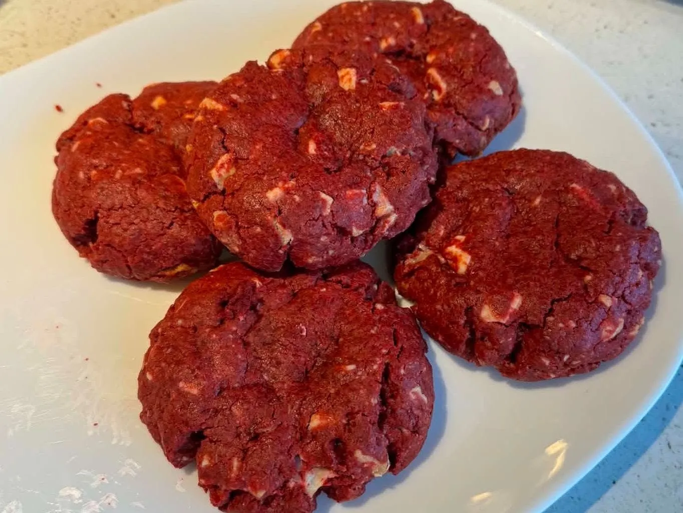 Red velvet cookies with white chocolate