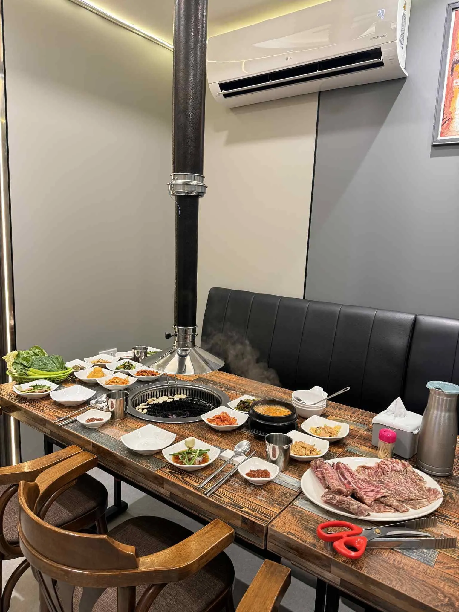 Grill table set with banchan