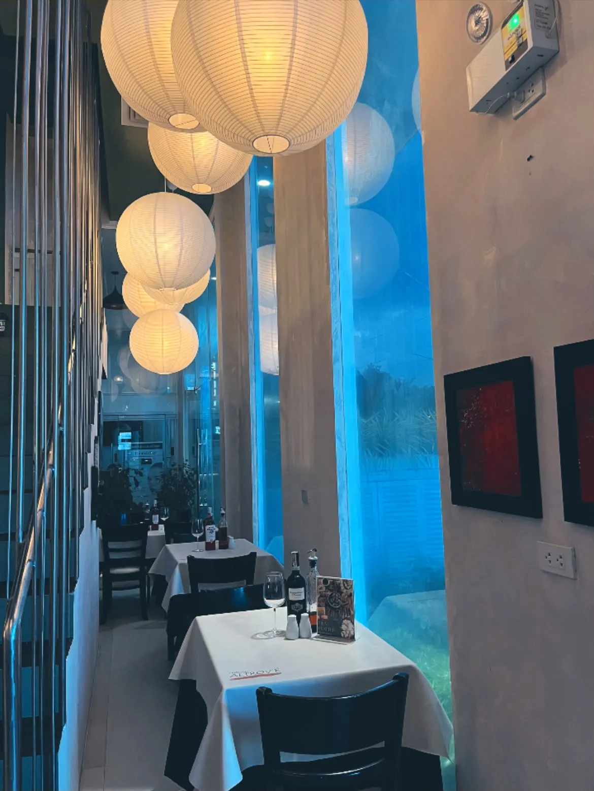 Dining room with paper lanterns