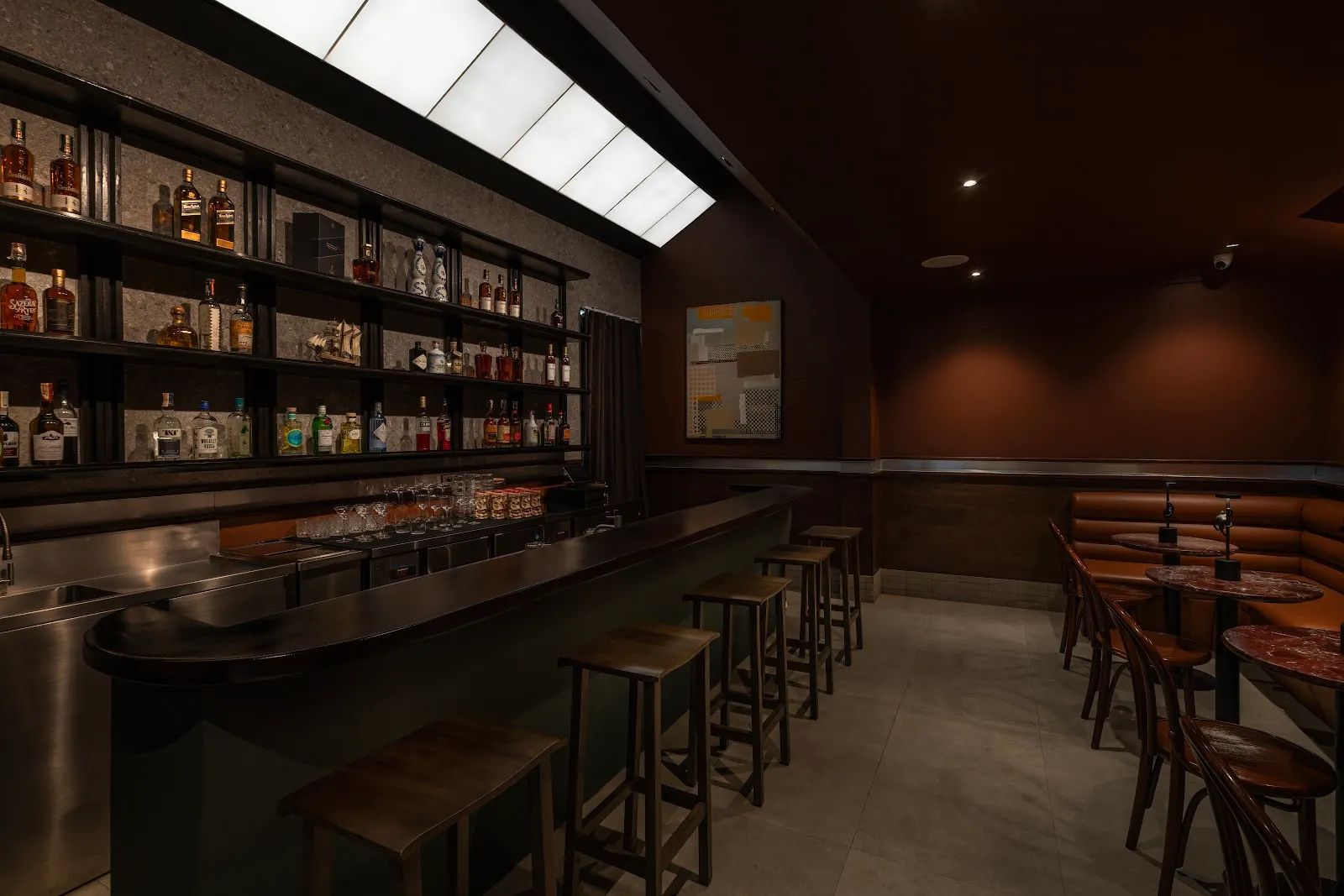 Bar with shelved spirits