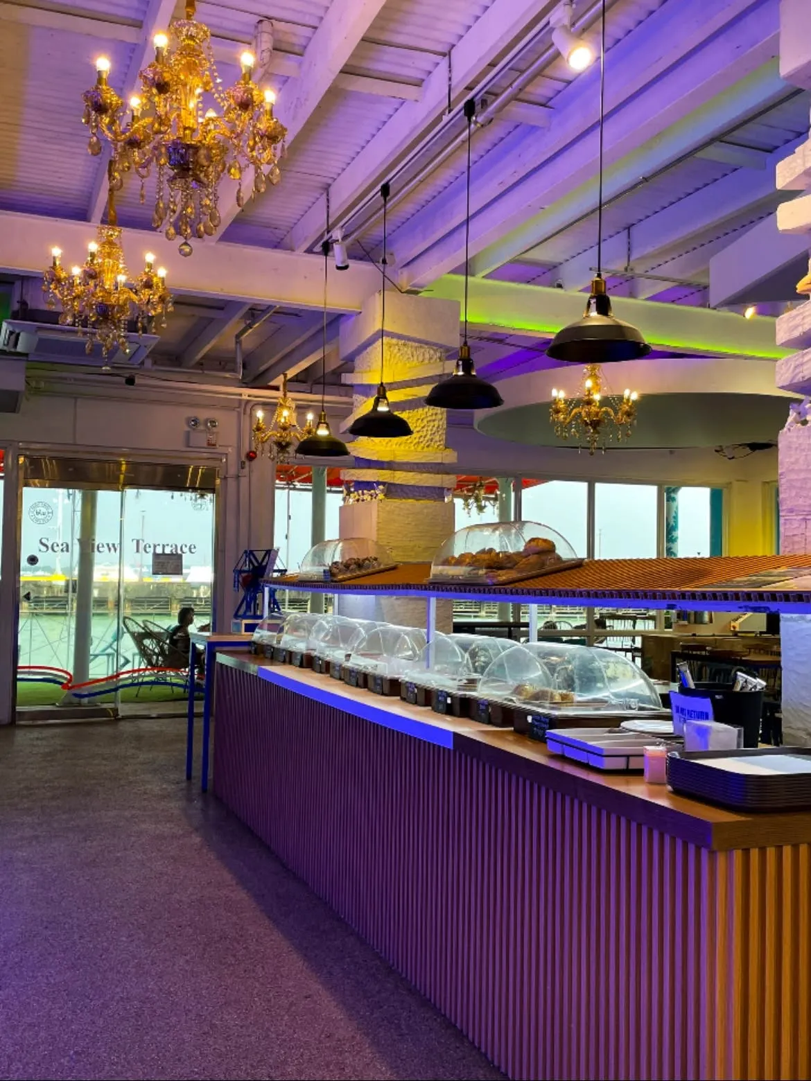 Bar counter under the chandeliers