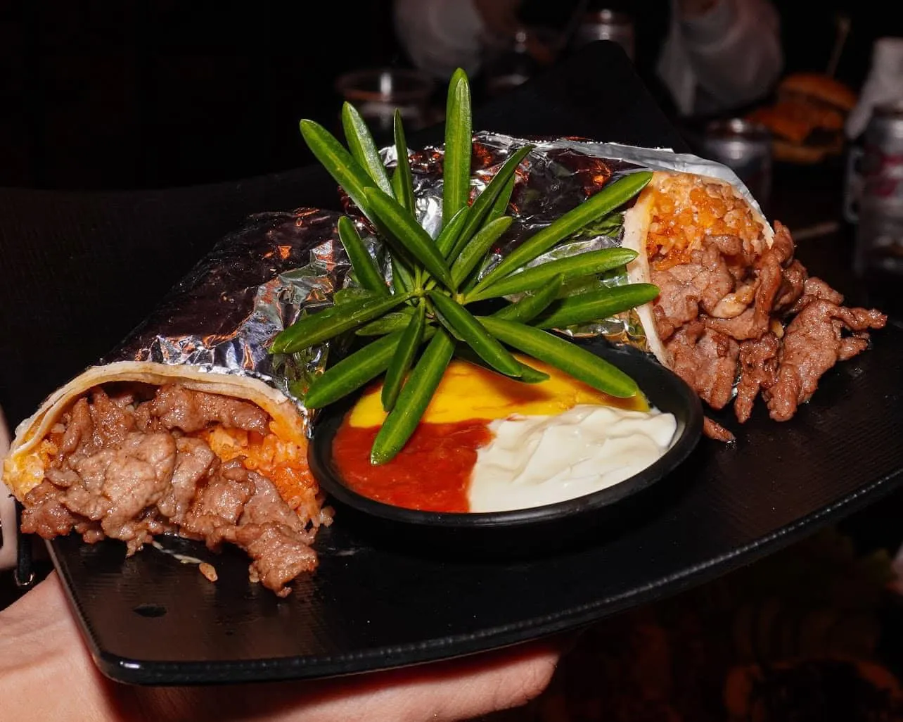 Grilled meat platter with dips