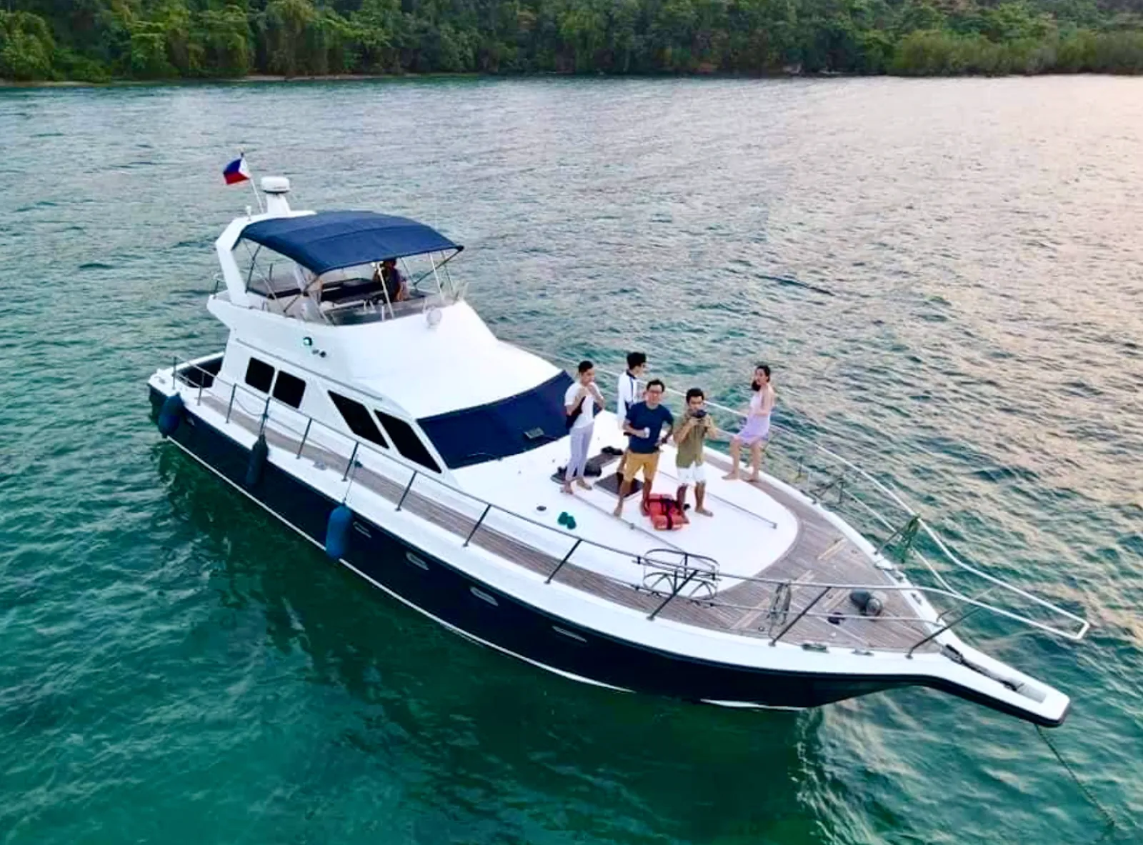 Yacht anchored offshore