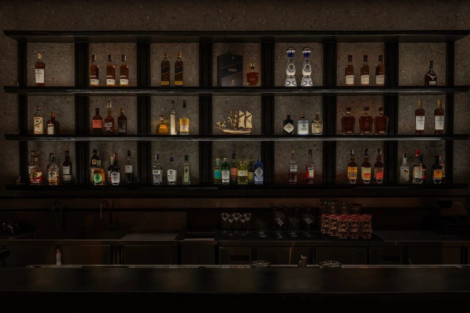 Bar shelves and back bar