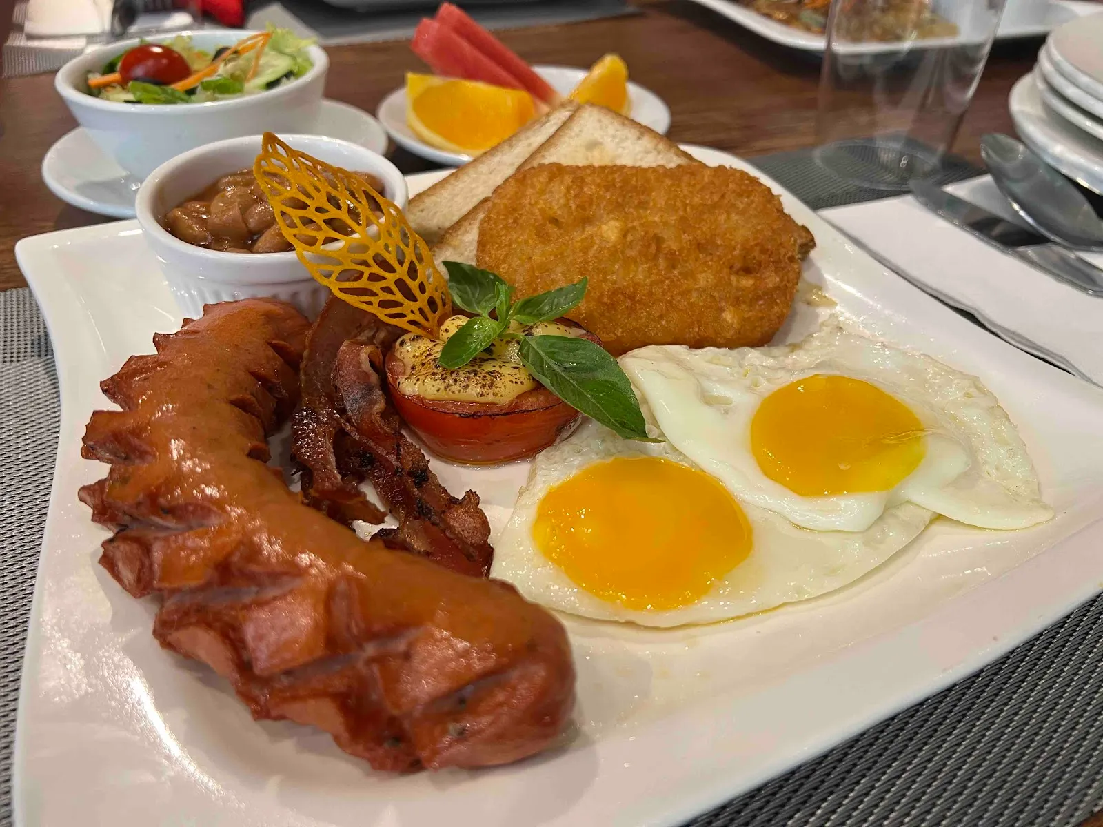 Breakfast platter with eggs and sausage