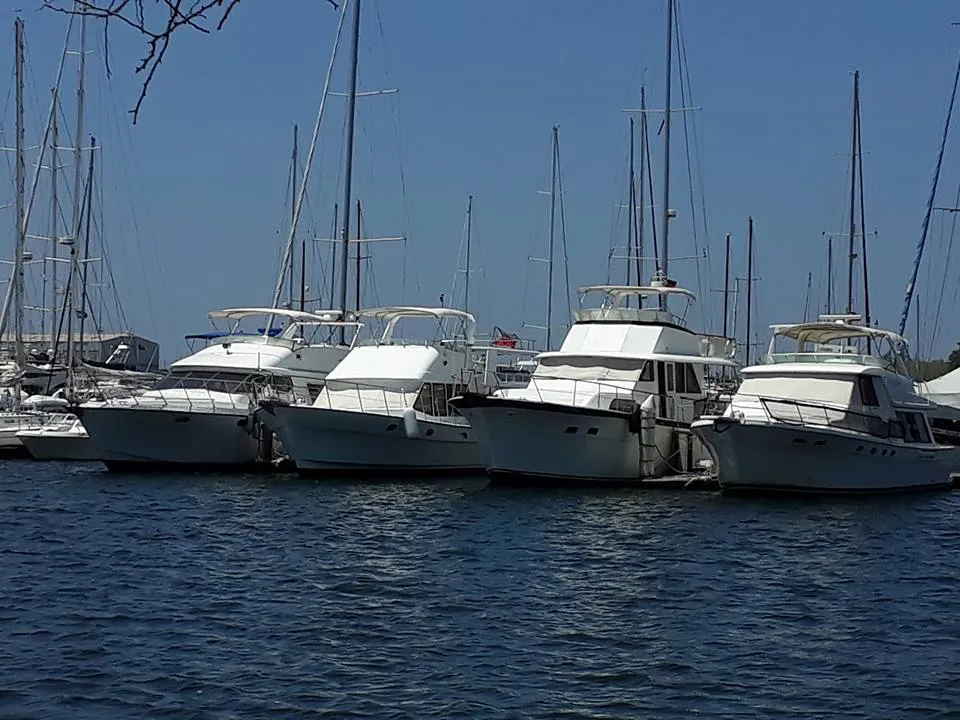 Yachts docked at the marina