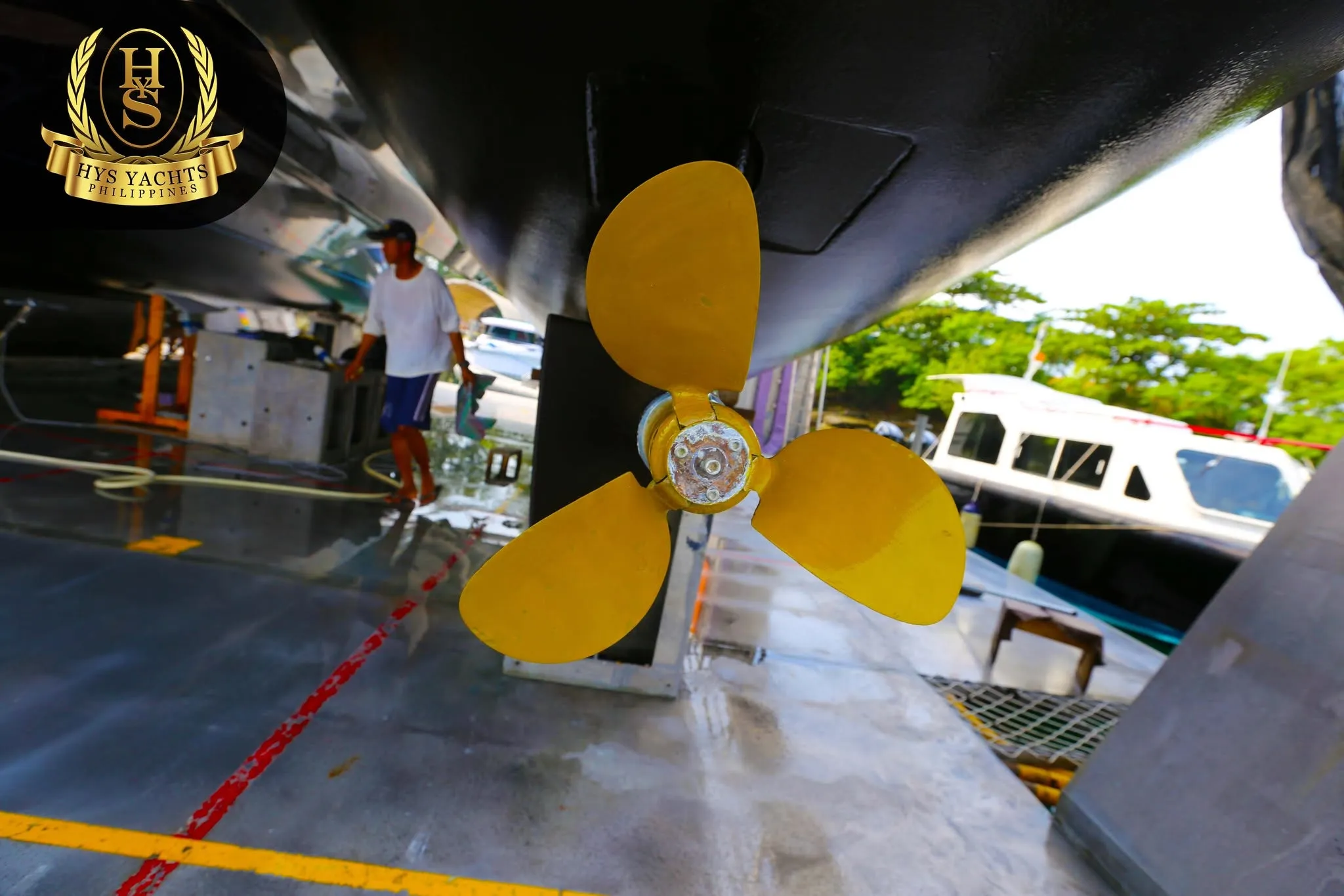 Propeller on a drydocked yacht
