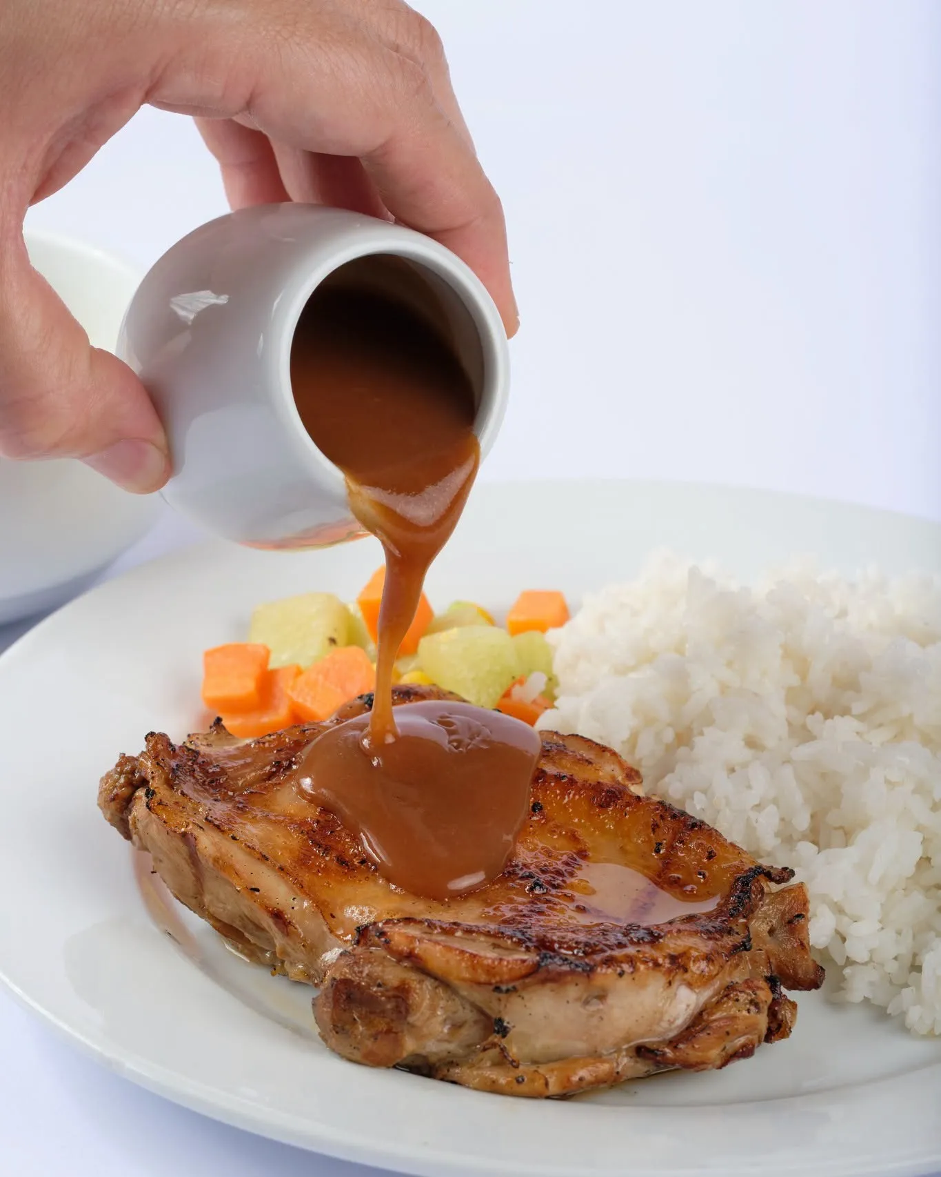 Pork chop with gravy and rice
